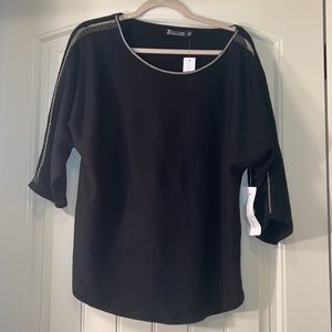 Sz L New York & company black sweater w/ silver chain link on the 3/4 sleeve NWT